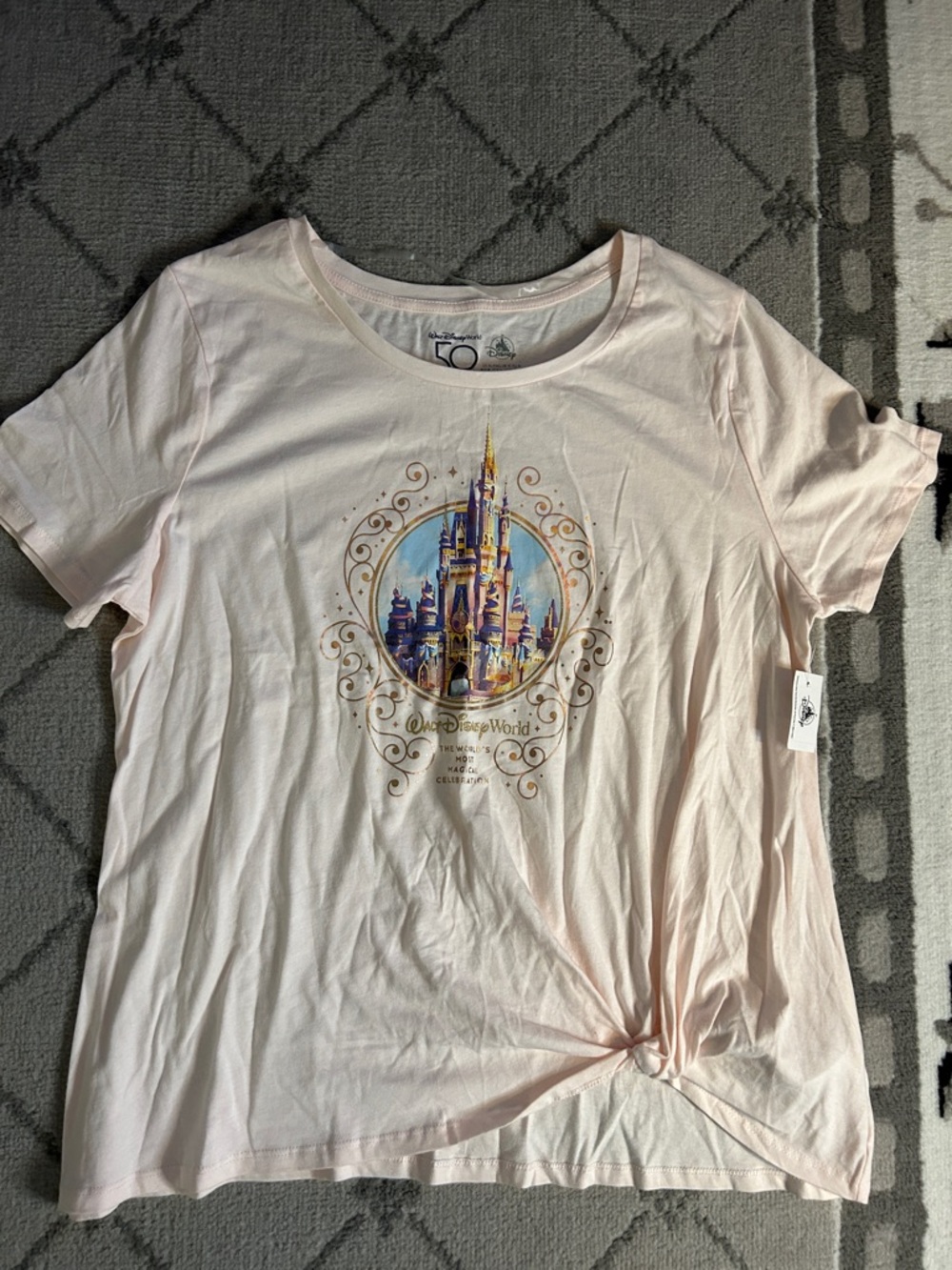 Disney Womens Light Pink Cinderella’s Castle 50th Anniversery Tee